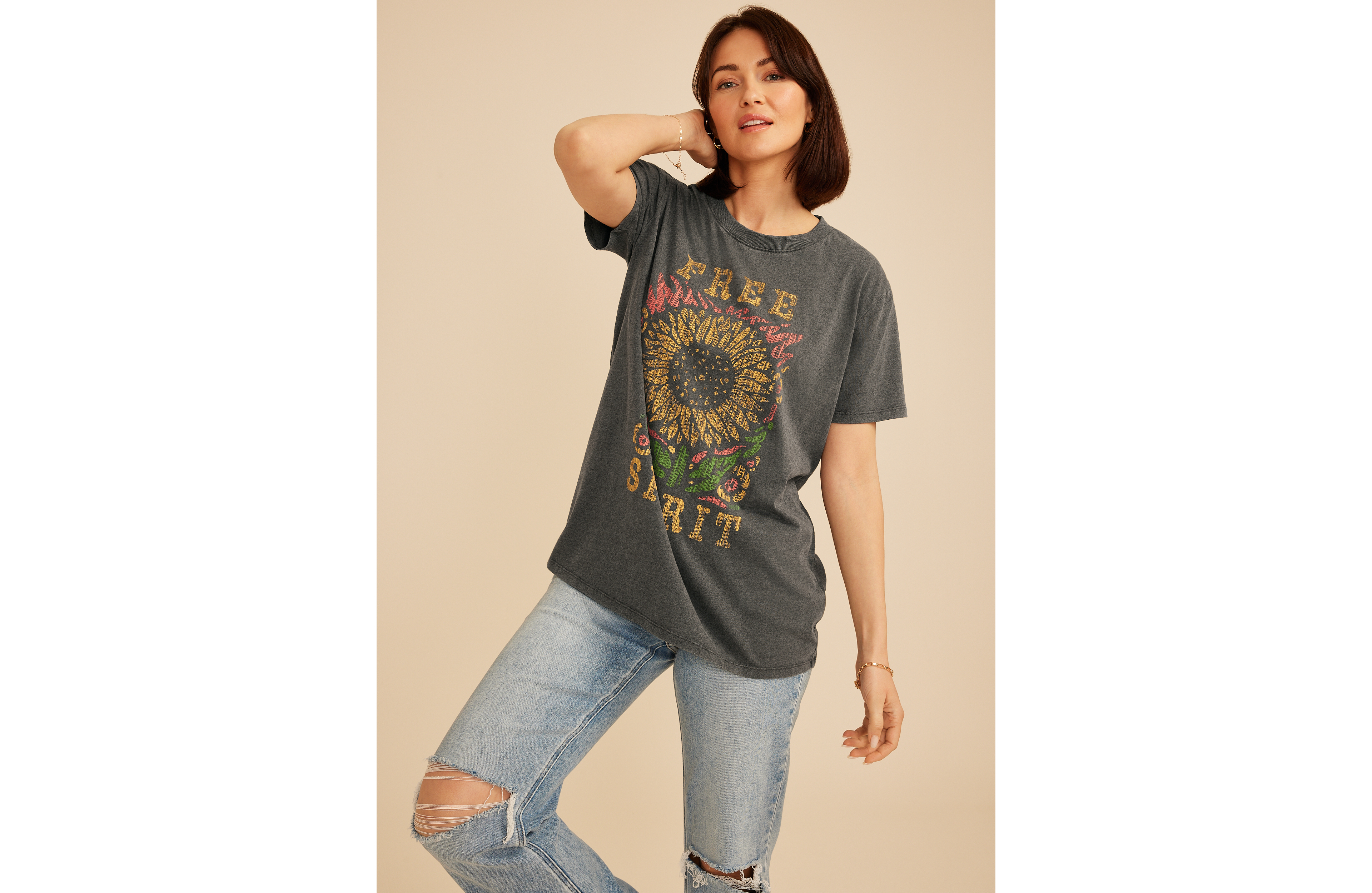 Free Spirit Sunflower Oversized Fit Graphic Tee
