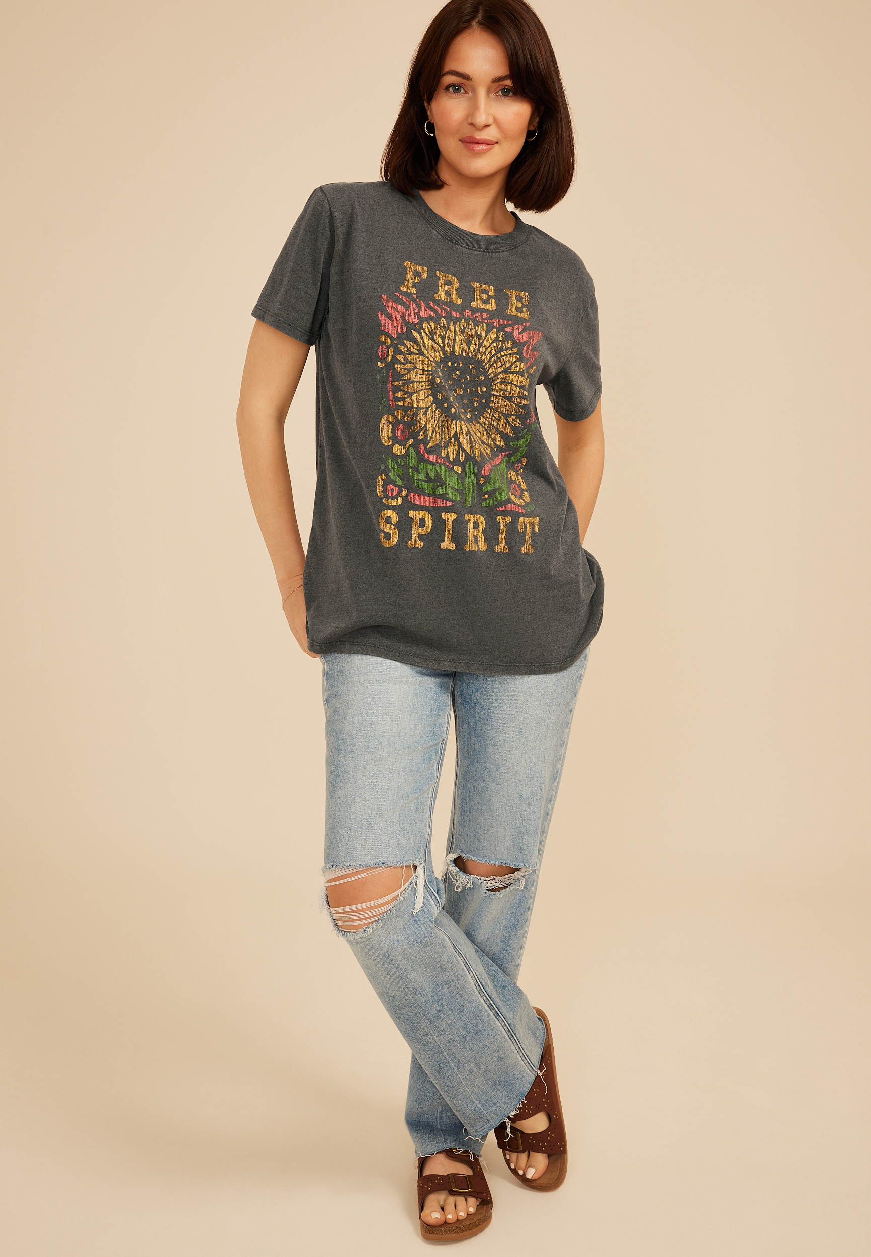 Free Spirit Sunflower Oversized Fit Graphic Tee, C106, large