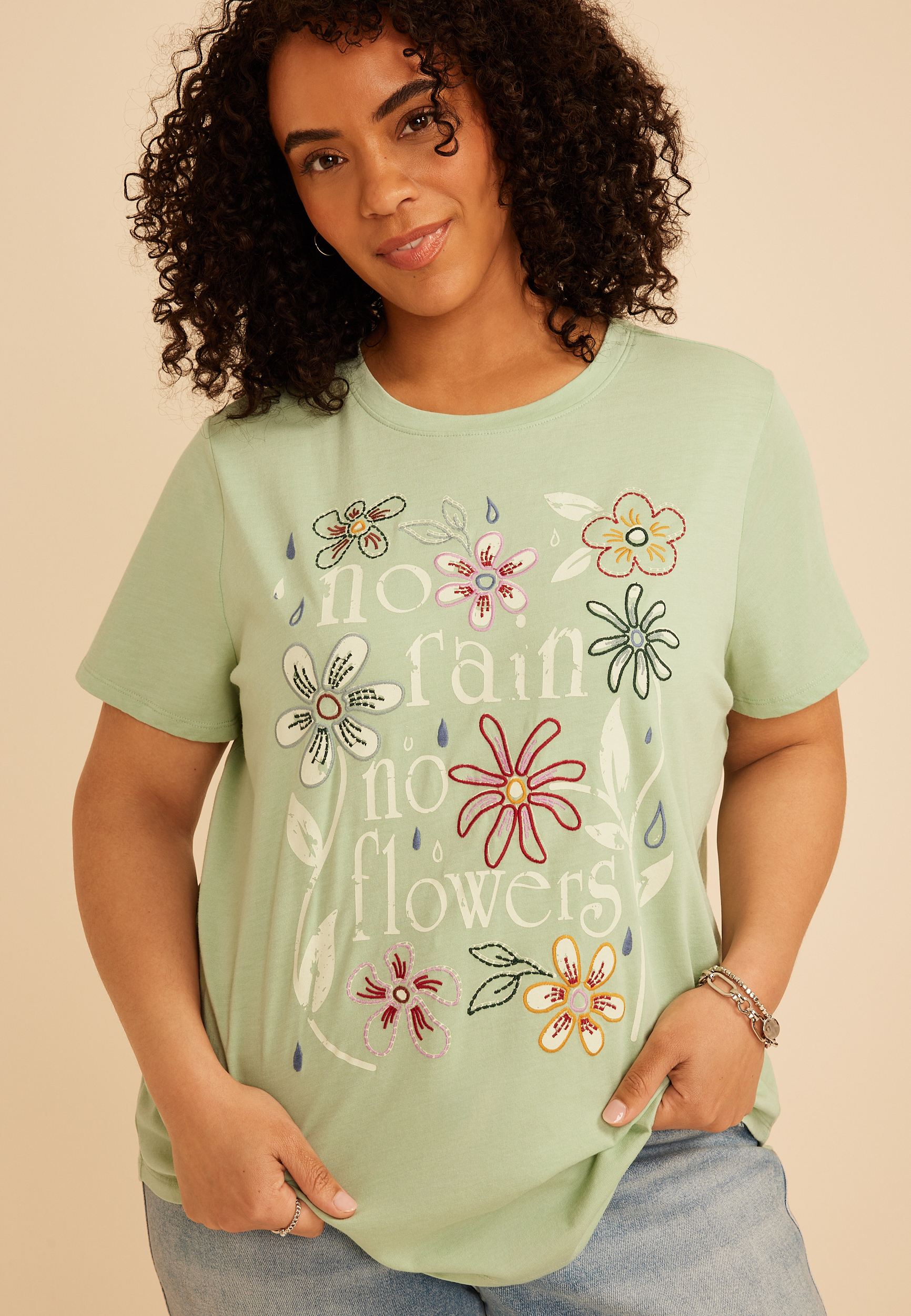 Plus Size No Rain No Flowers Classic Fit Graphic Tee, C6446, large