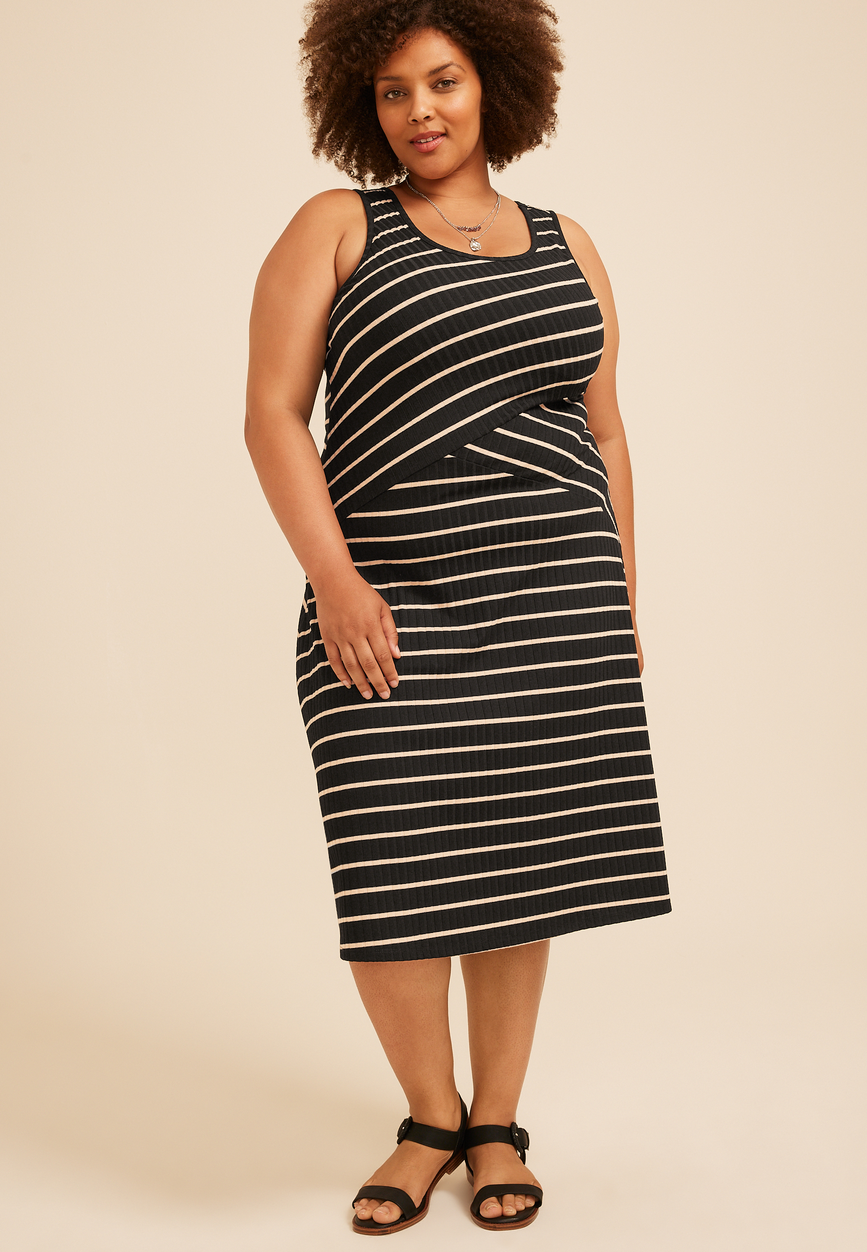 Plus Size Bare Striped Midi Dress