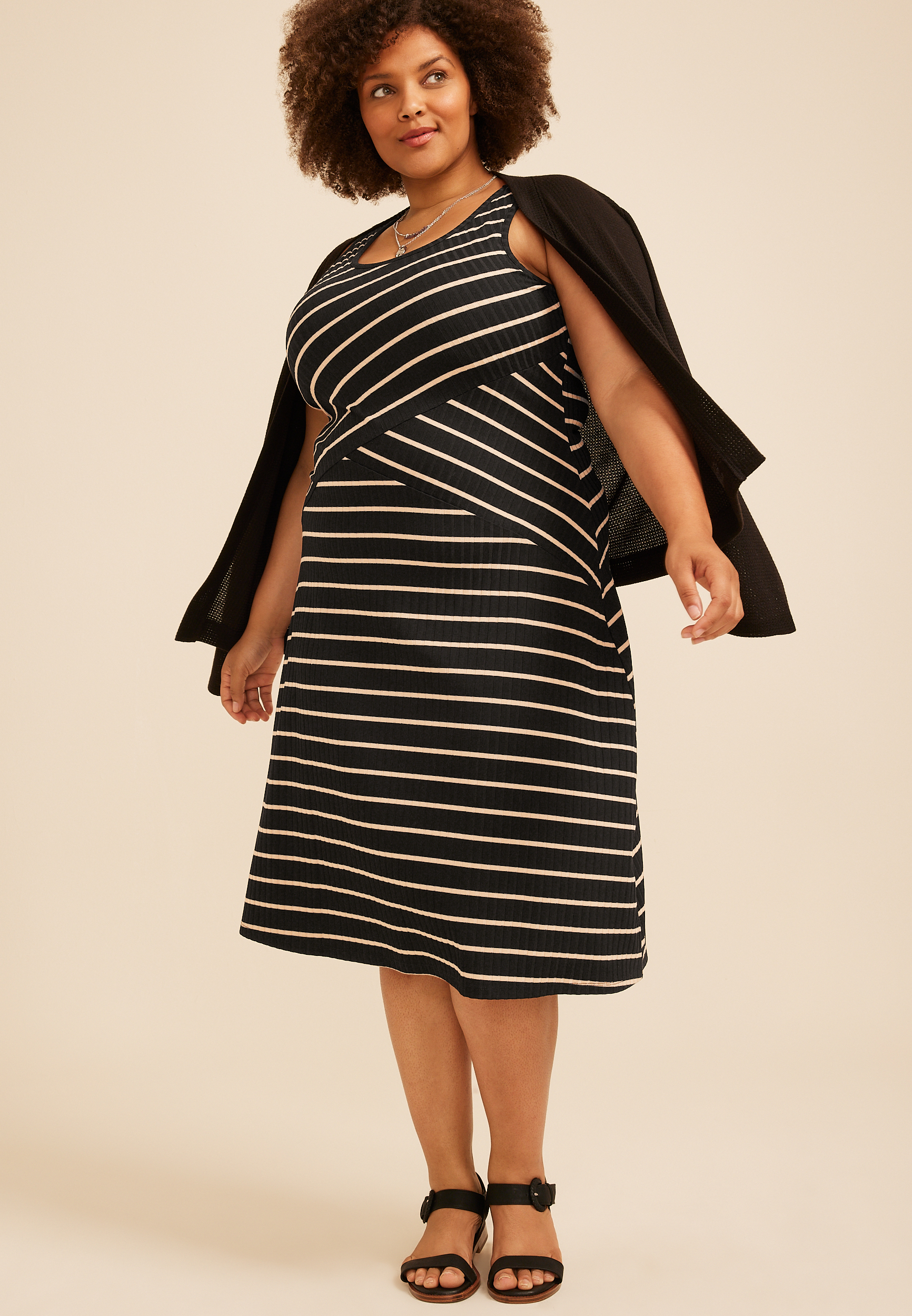 Plus Size Bare Striped Midi Dress, C1756, large