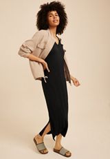 Bare V Neck Front Seam Midi Dress, C106, small