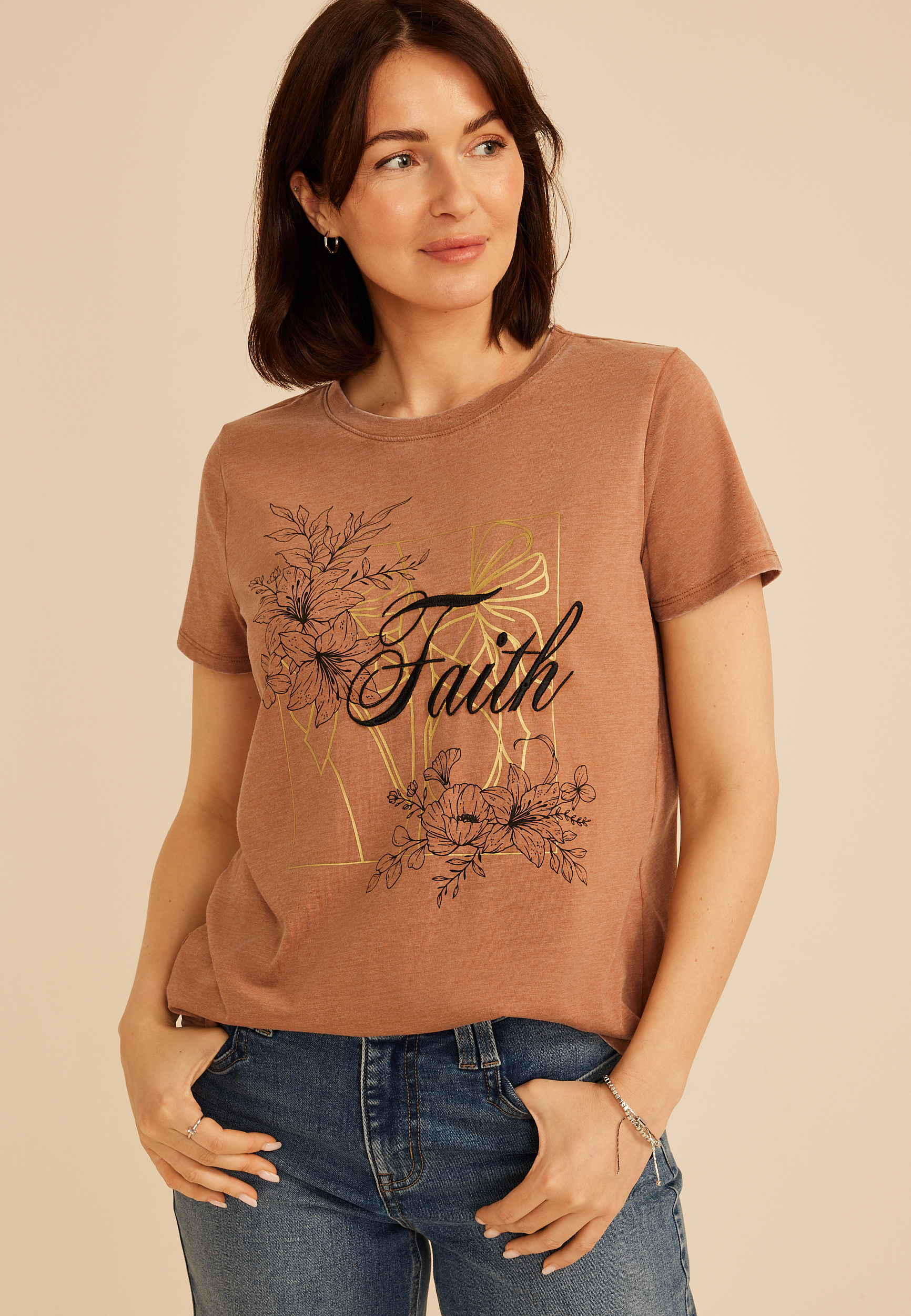 Faith Floral Classic Fit Graphic Tee, C2401, large