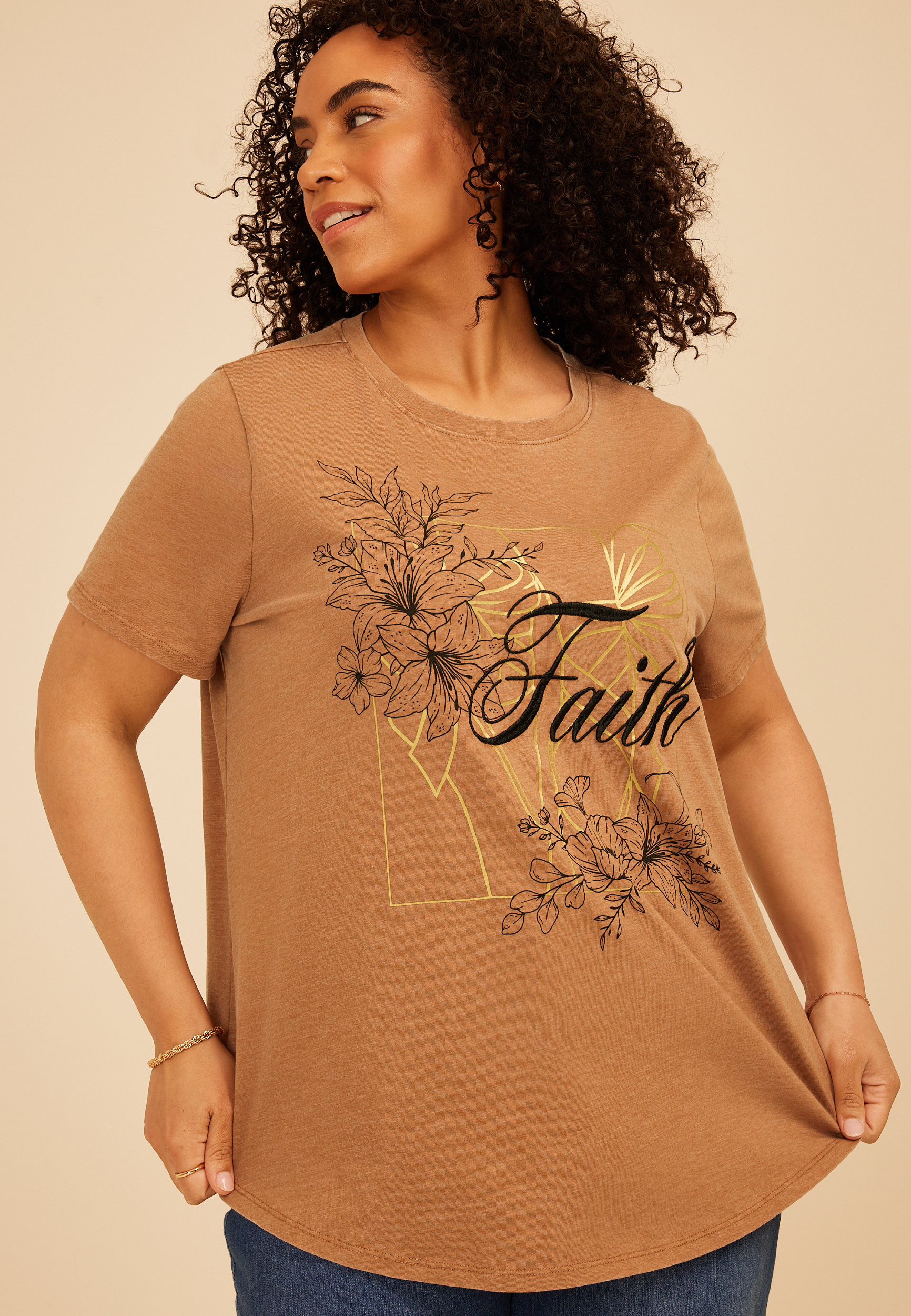 Plus Size Faith Floral Classic Fit Graphic Tee, C2401, large