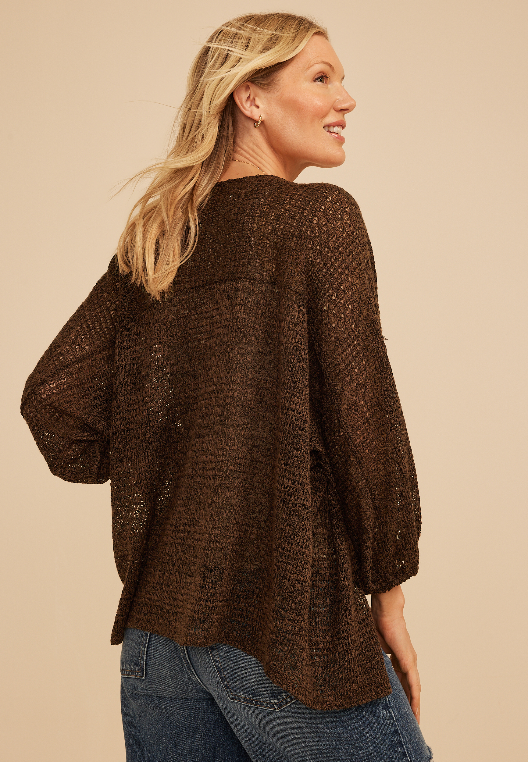 Blouson Sleeve Cardi, COFFEE BEAN, large