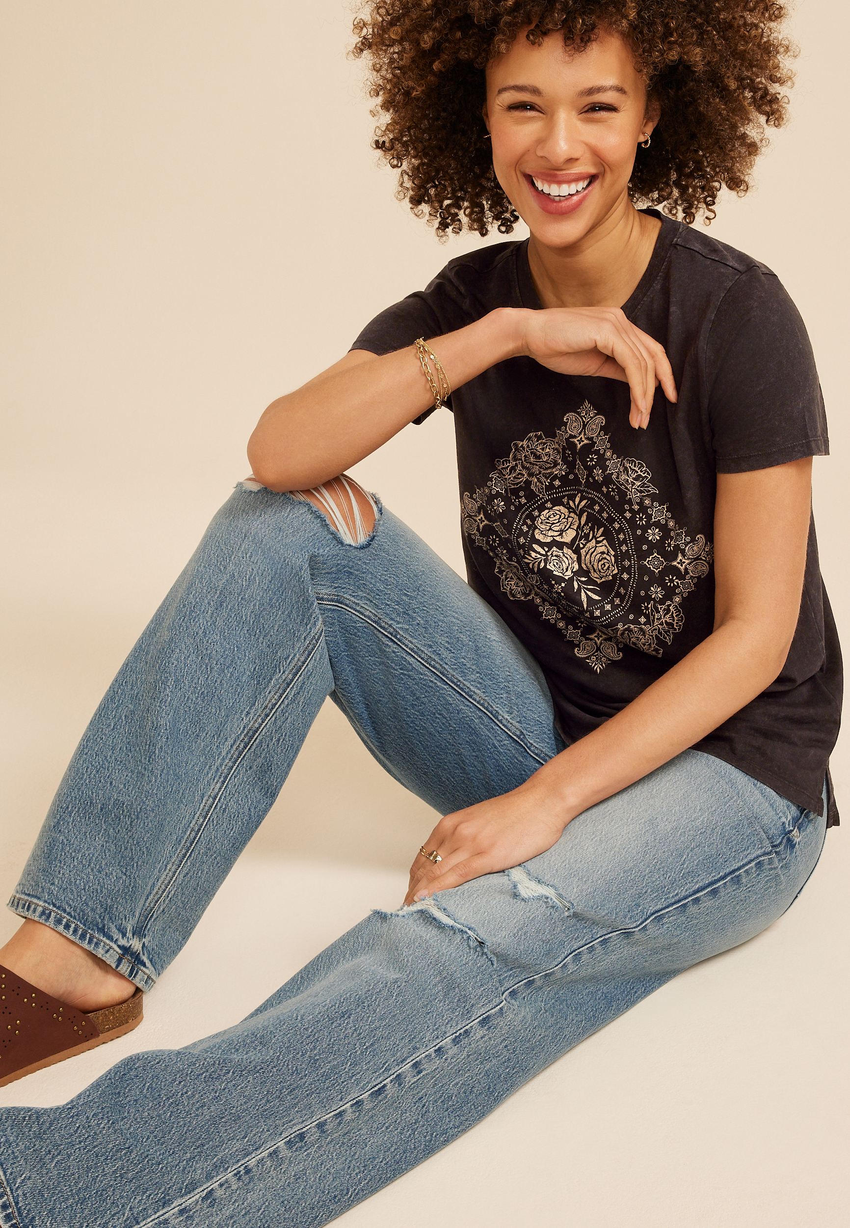 Floral Medallion Classic Fit Graphic Tee, C106, large