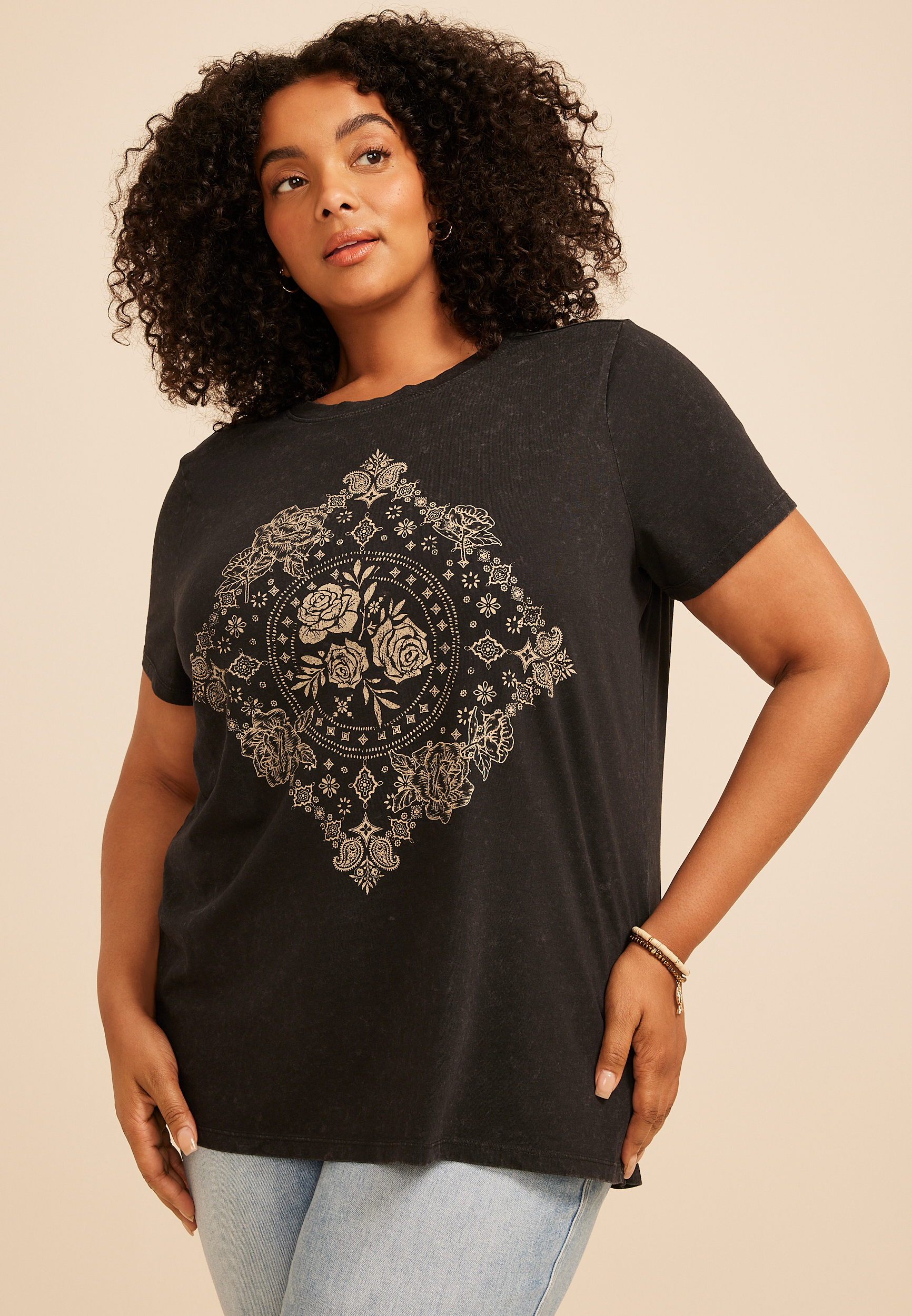 Plus Size Floral Medallion Classic Fit Graphic Tee