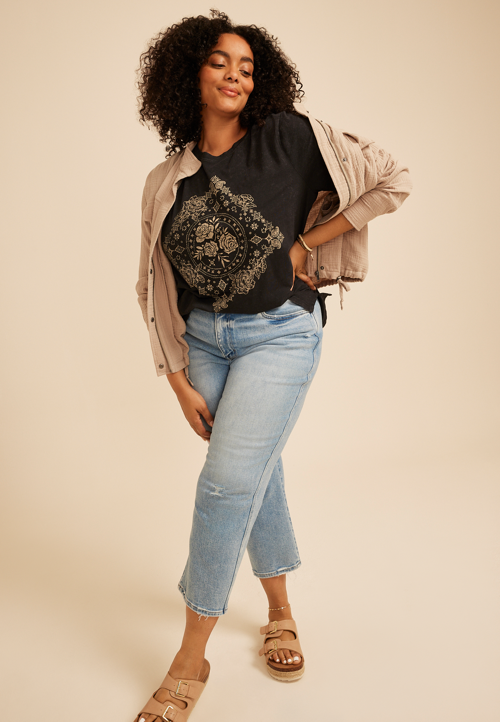 Plus Size Floral Medallion Classic Fit Graphic Tee, C106, large