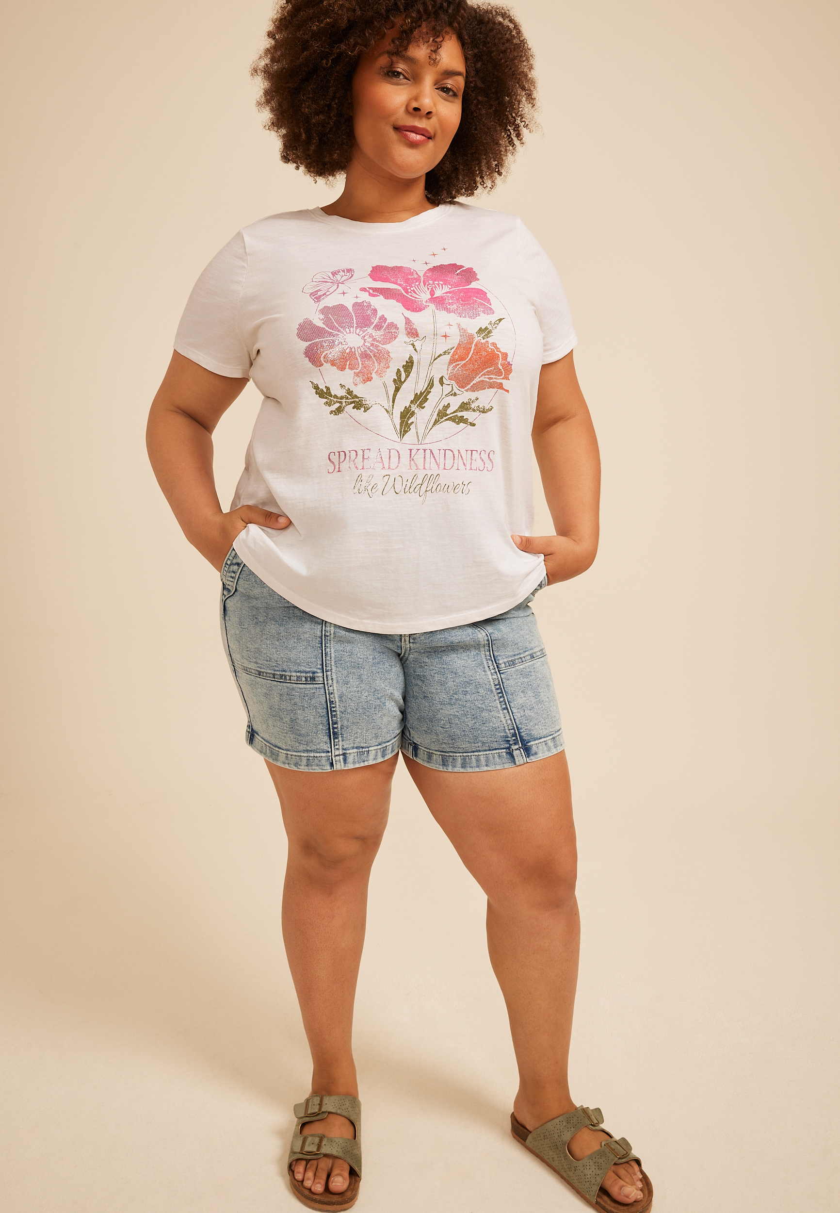 Plus Size Spread Kindness Wildflower Metallic Graphic Classic Fit Tee