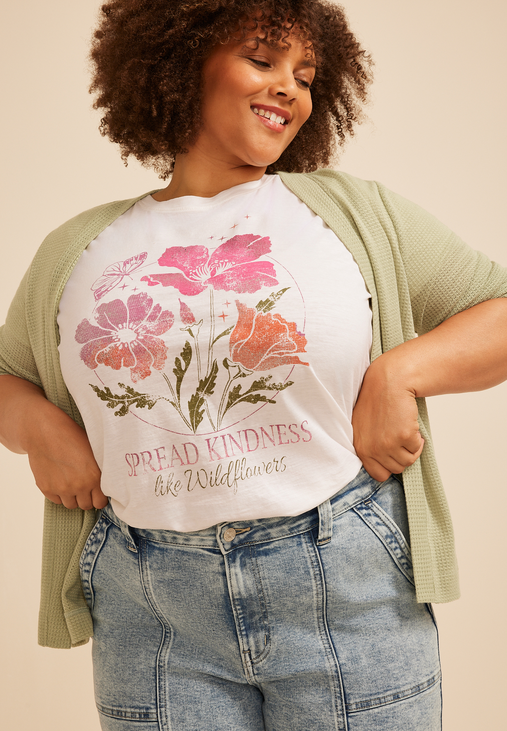 Plus Size Spread Kindness Wildflower Metallic Classic Fit Graphic Tee, C9298, large
