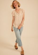Lace Trim Button Front Top, C3162, small