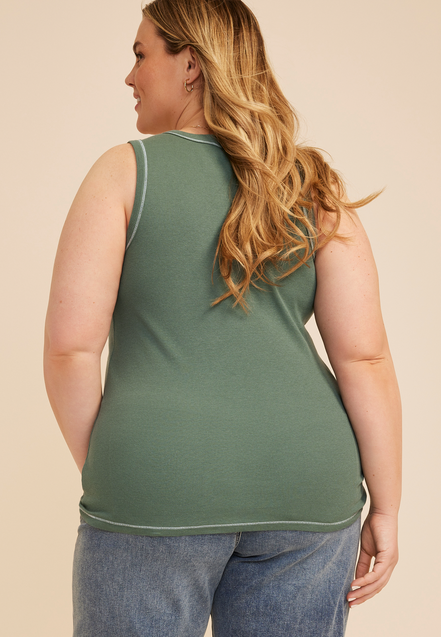 Plus Size 24/7 U Line Coverstitch Tank Top - thumbnail 2