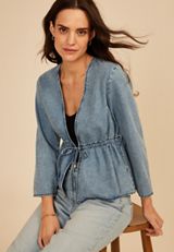 Chambray Tie Front Cardigan, C1187, small