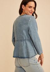 Chambray Tie Front Cardigan, C1187, small