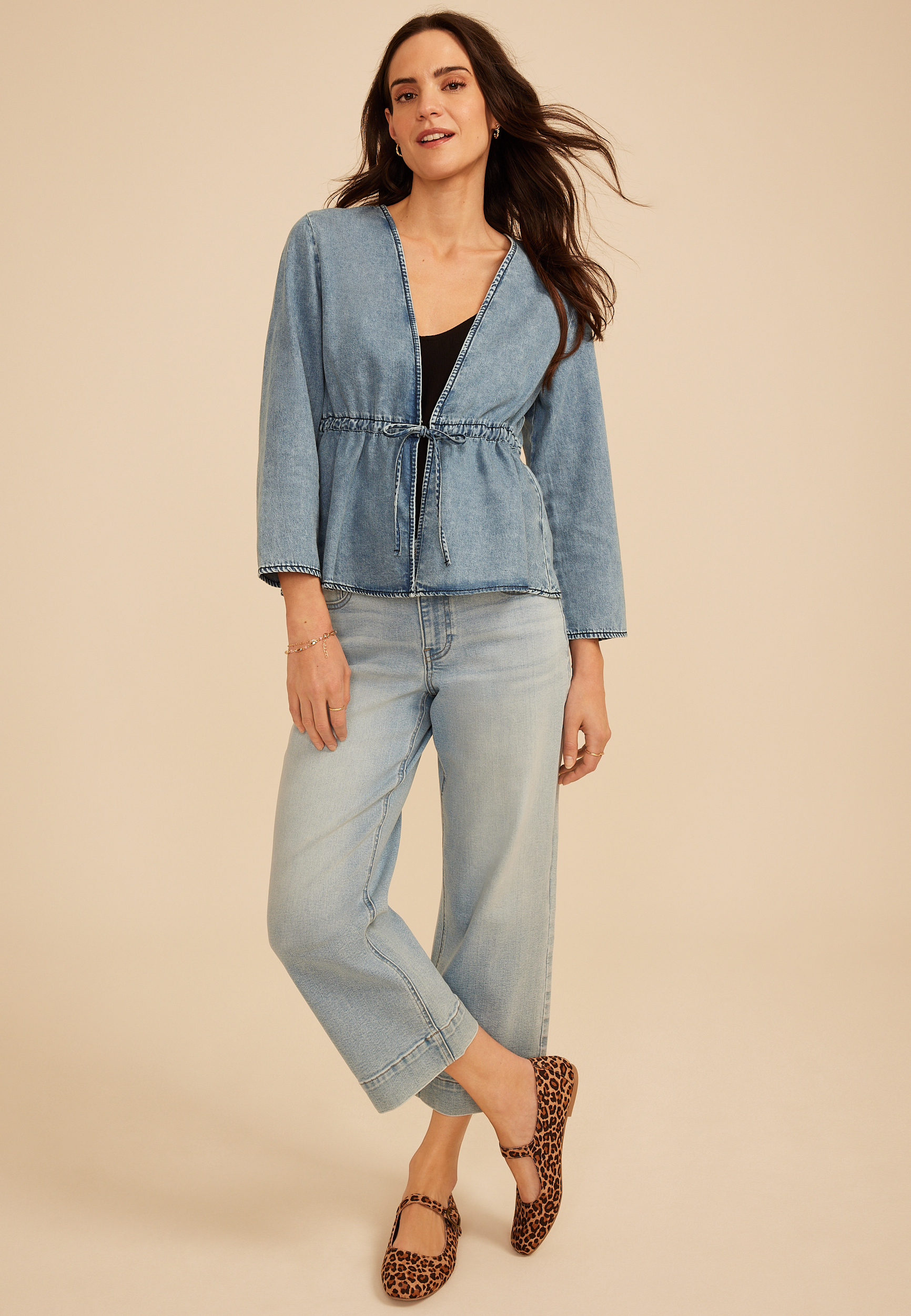Chambray Tie Front Cardigan, C1187, large