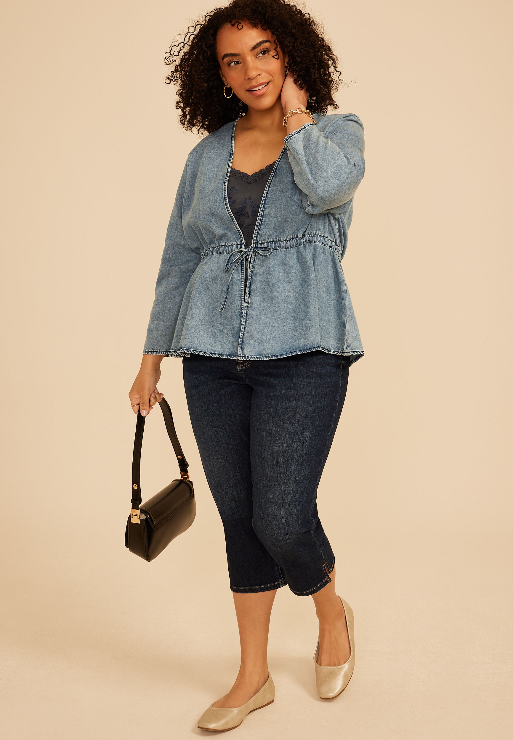 Plus Size Chambray Tie Front Cardigan
