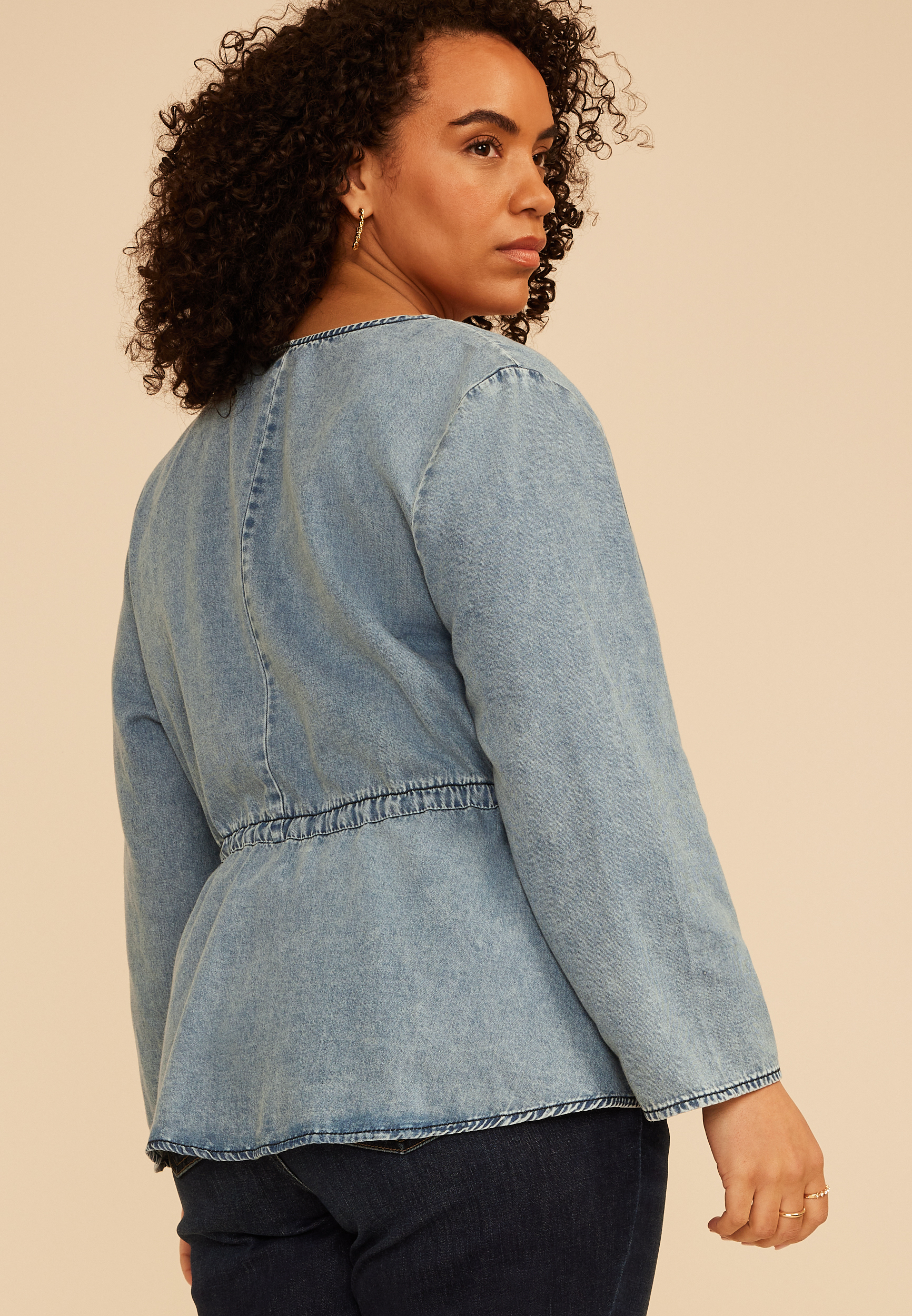 Plus Size Chambray Tie Front Cardigan, C1187, large