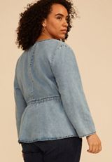 Plus Size Chambray Tie Front Cardigan, C1187, small