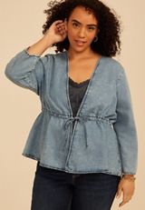 Plus Size Chambray Tie Front Cardigan, C1187, small