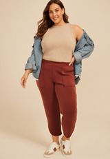 Plus Size Cloud Scuba Knit High Rise Tulip Hem Pant, C3917, small