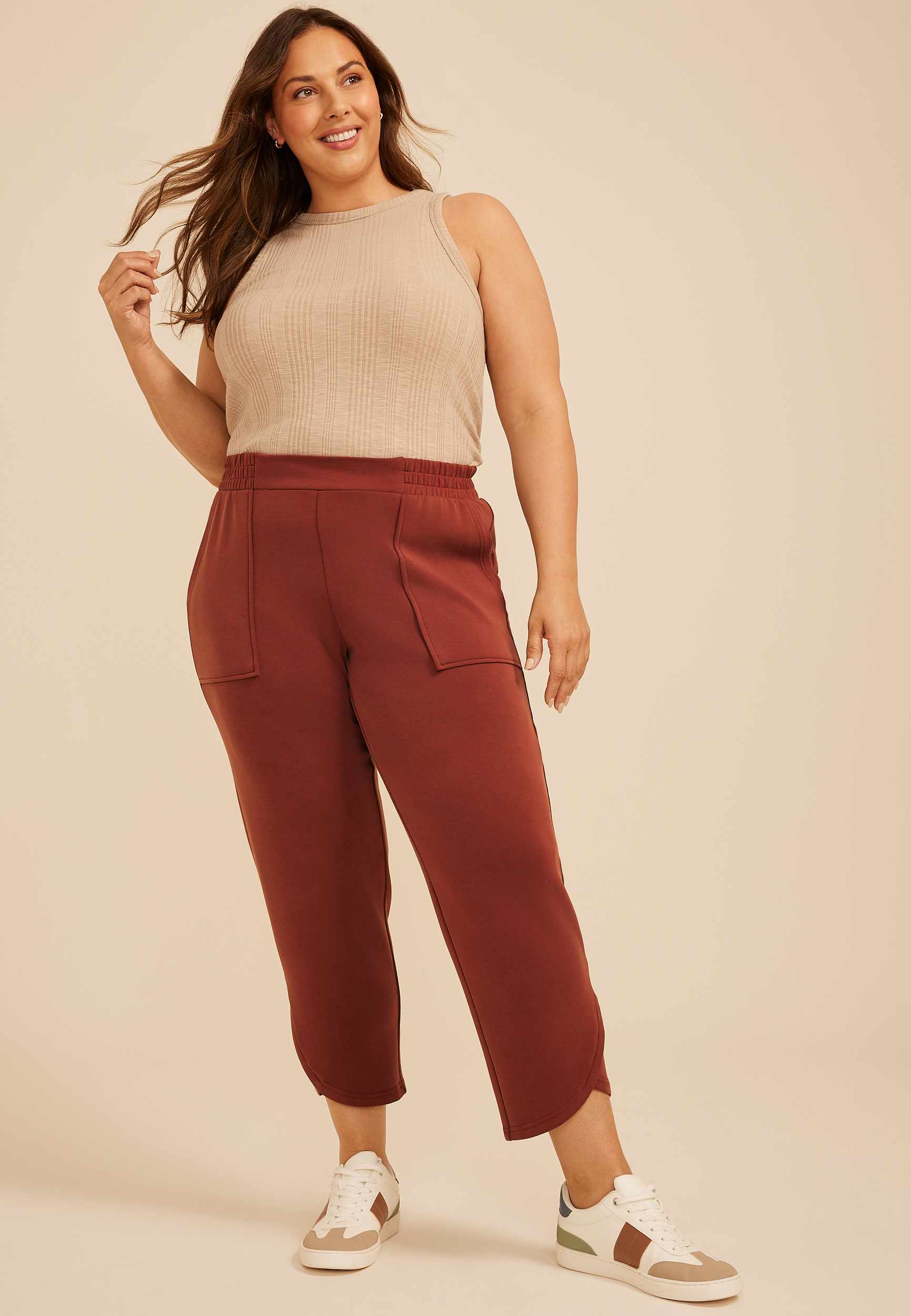 Plus Size Cloud Scuba Knit High Rise Tulip Hem Pant, C3917, large