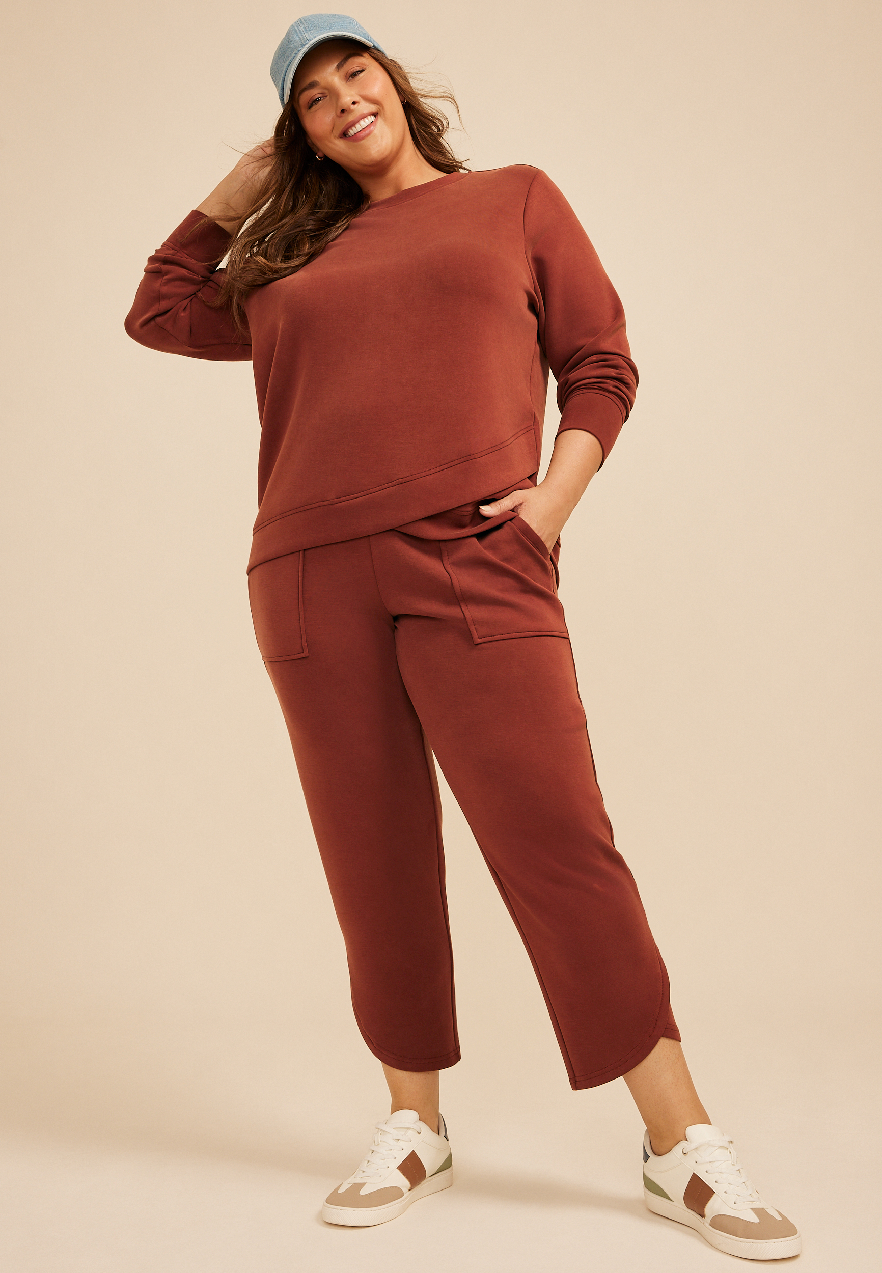Plus Size Cloud Scuba Knit High Rise Tulip Hem Pant, C3917, large