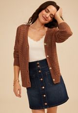 Pointelle Button Front Cardigan, C6935, small