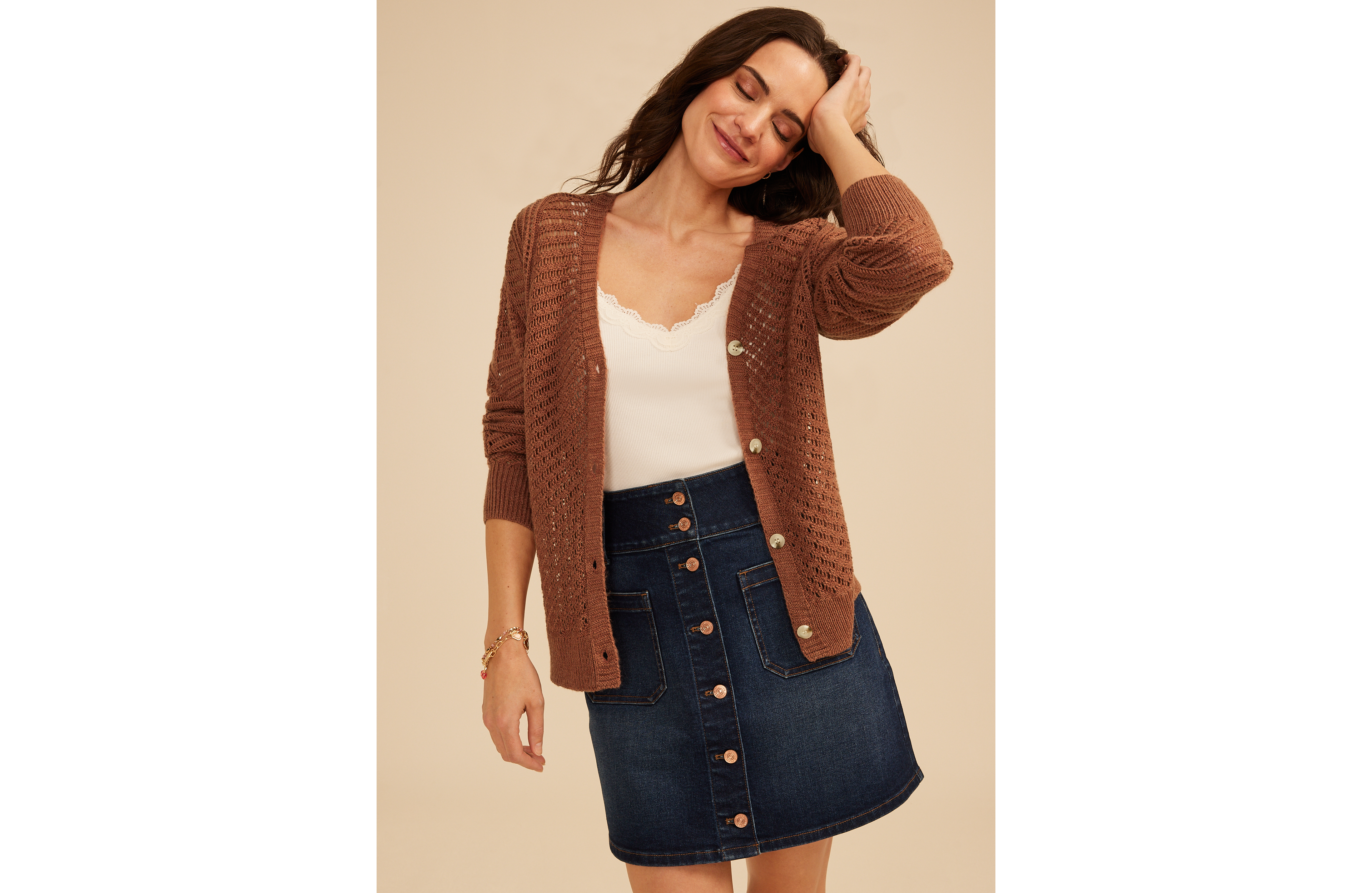 Pointelle Button Front Cardigan