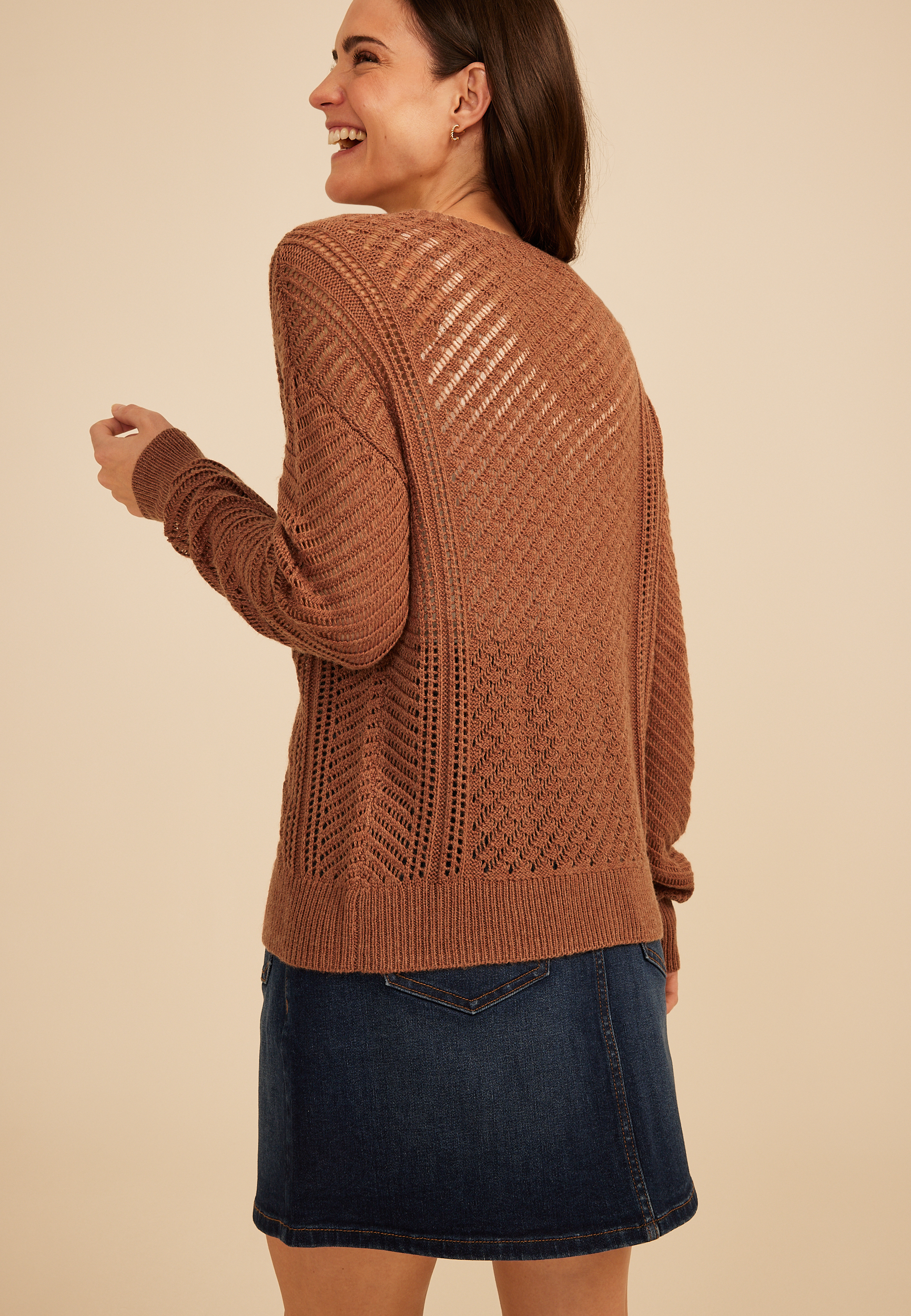 Pointelle Button Front Cardigan, C6935, large