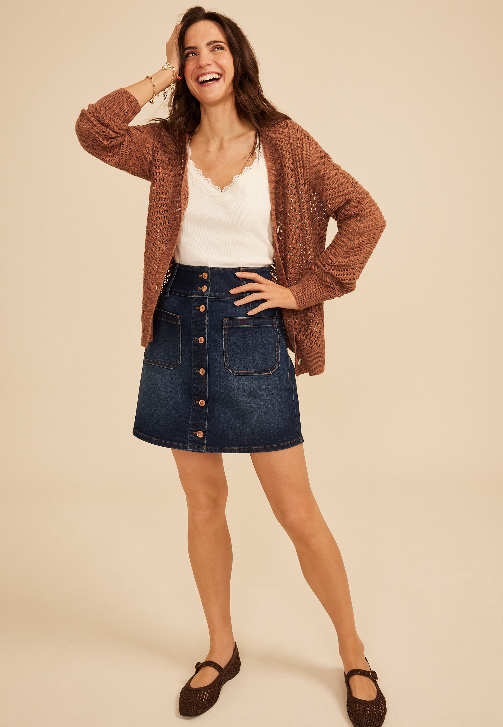 Pointelle Button Front Cardigan, C6935, large