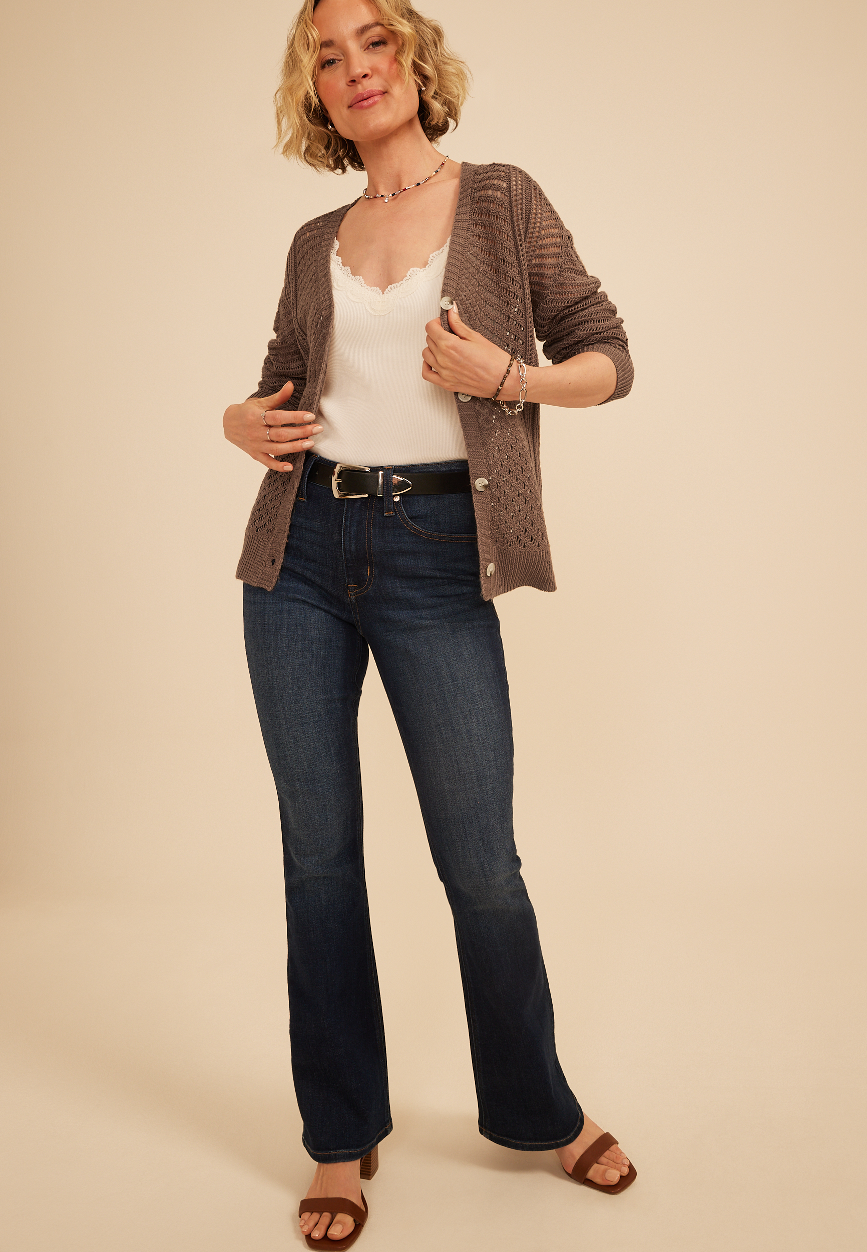 Pointelle Button Front Cardigan