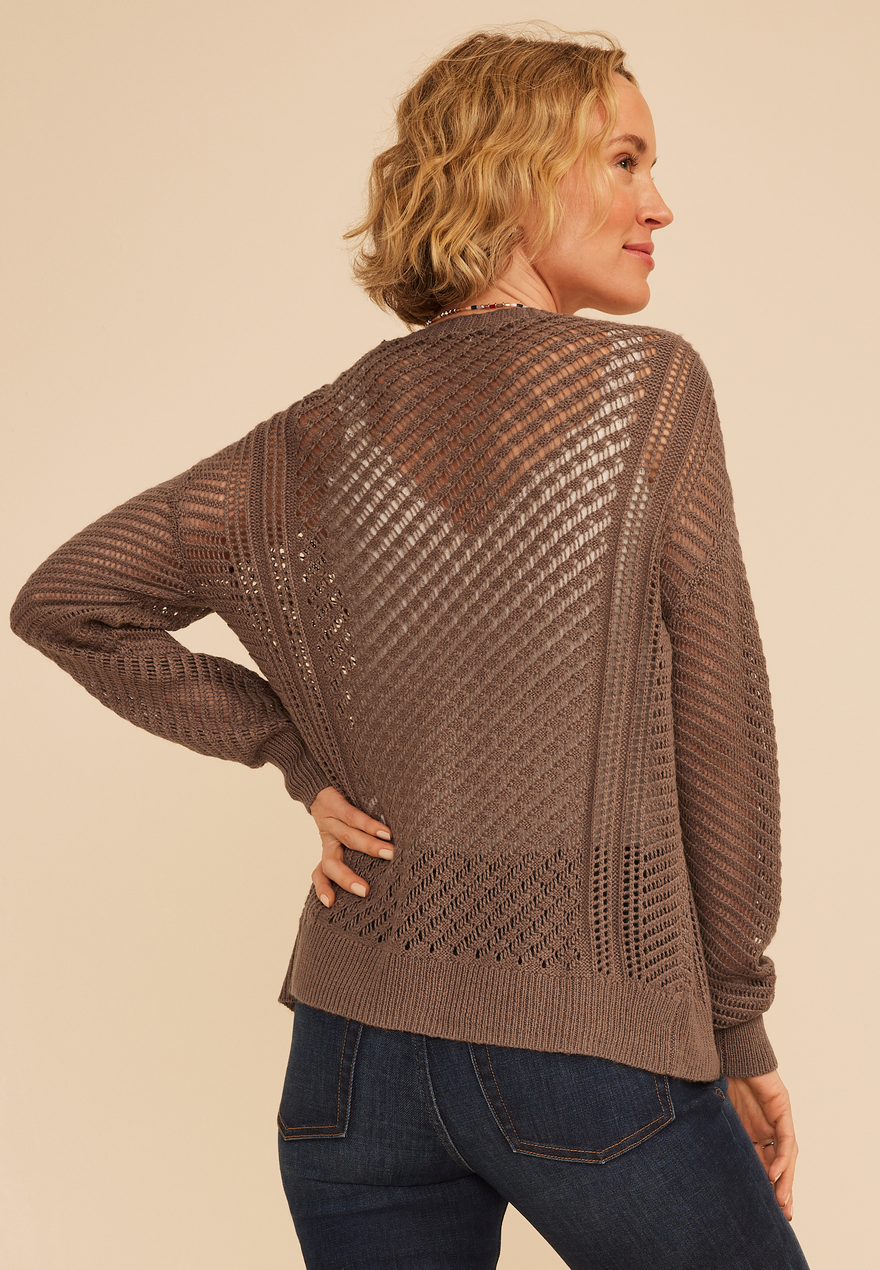 Pointelle Button Front Cardigan - thumbnail 2