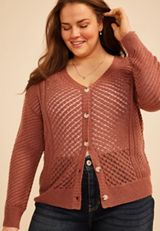 Plus Size Pointelle Button Front Cardigan, C6935, small