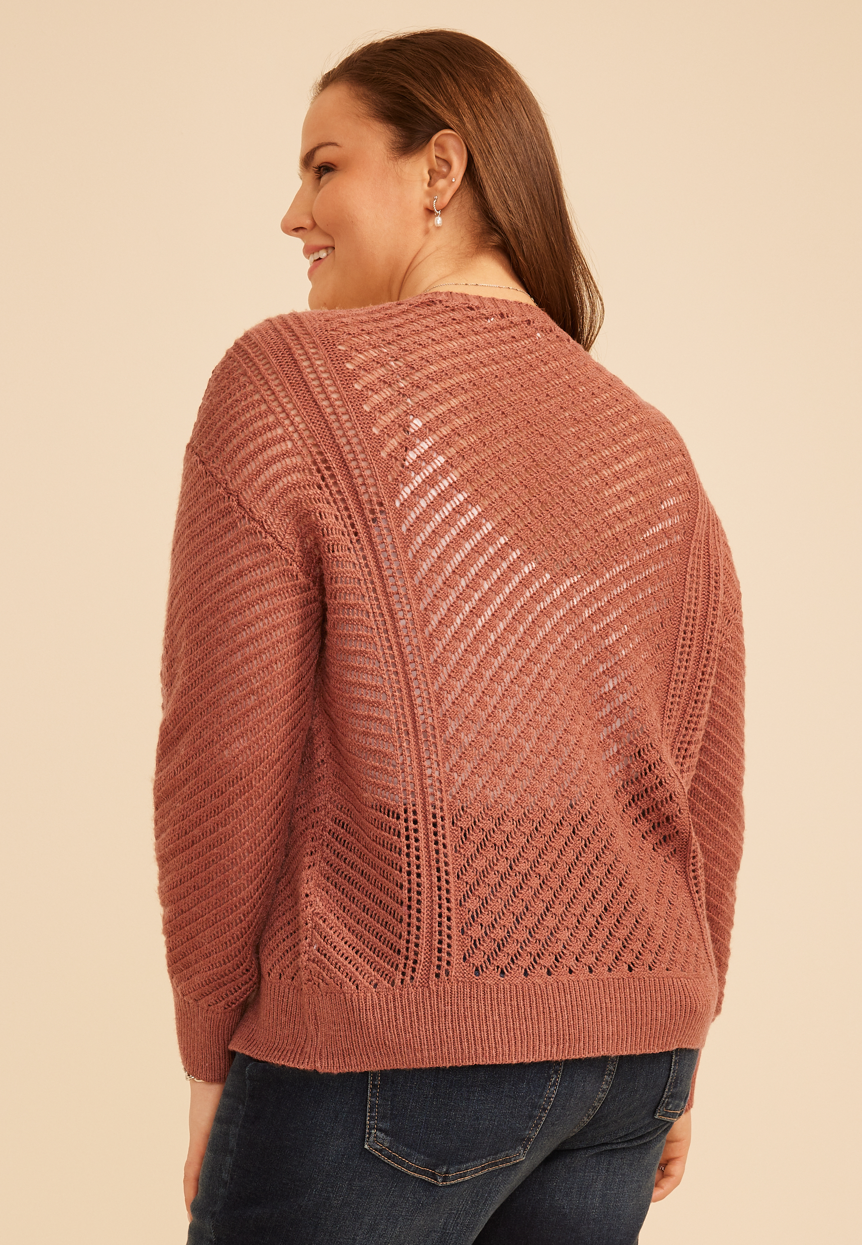 Plus Size Pointelle Button Front Cardigan, C6935, large
