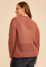 Plus Size Pointelle Button Front Cardigan, C6935, small