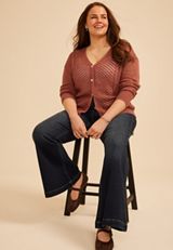 Plus Size Pointelle Button Front Cardigan, C6935, small