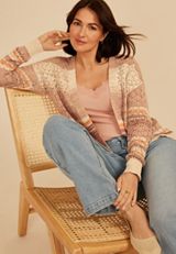Pointelle Marled Stripe Open Front Cardigan, C6682, small