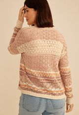 Pointelle Marled Stripe Open Front Cardigan, C6682, small