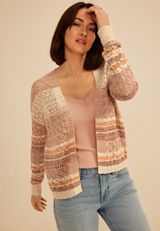 Pointelle Marled Stripe Open Front Cardigan, C6682, small