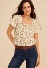 Floral Ruffle Trim Henley Top, C5487, small