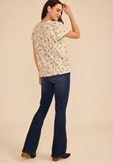 Floral Ruffle Trim Henley Top, C5487, small