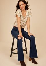 Floral Ruffle Trim Henley Top, C5487, small