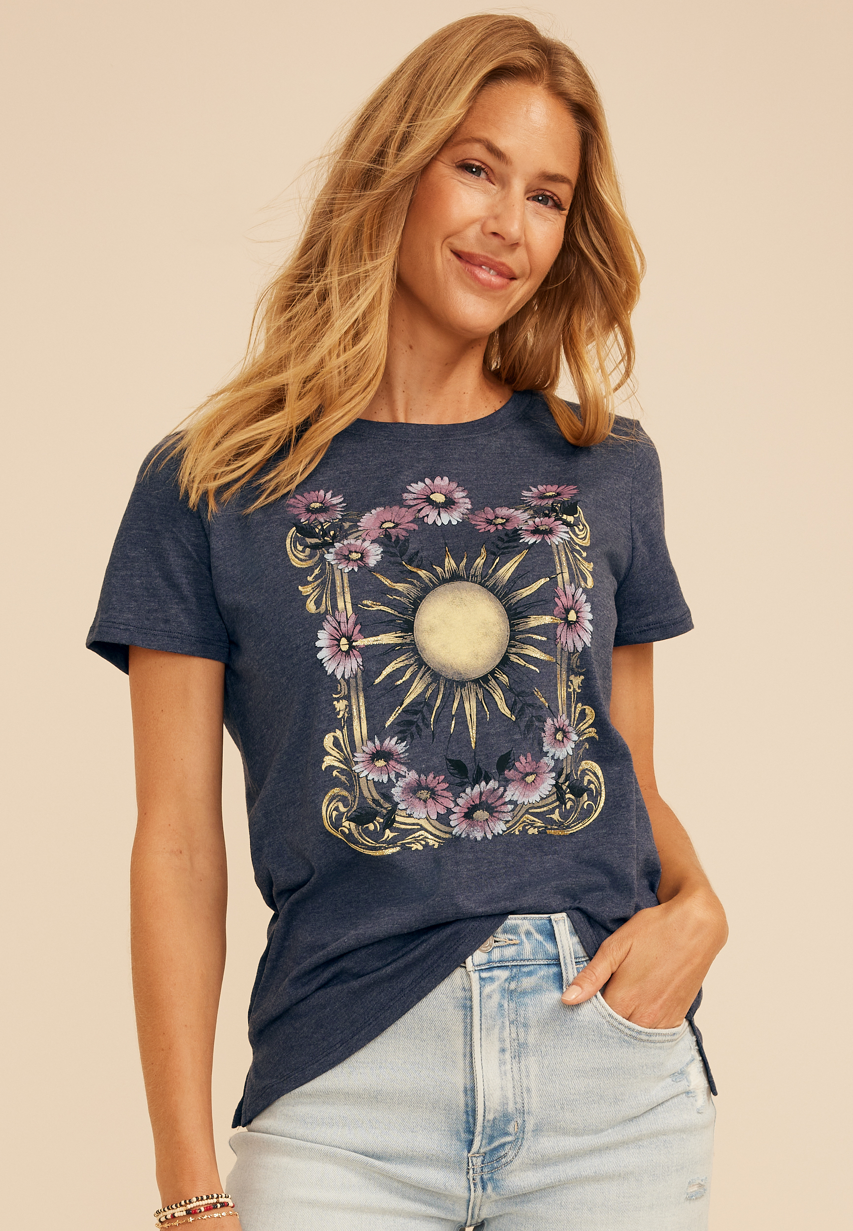 Floral Sun Classic Fit Graphic Tee, C1605, large