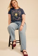 Plus Size Floral Sun Classic Fit Graphic Tee, C1605, small