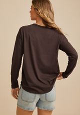 Floral Rose Long Sleeve Graphic Tee, BLACK, small