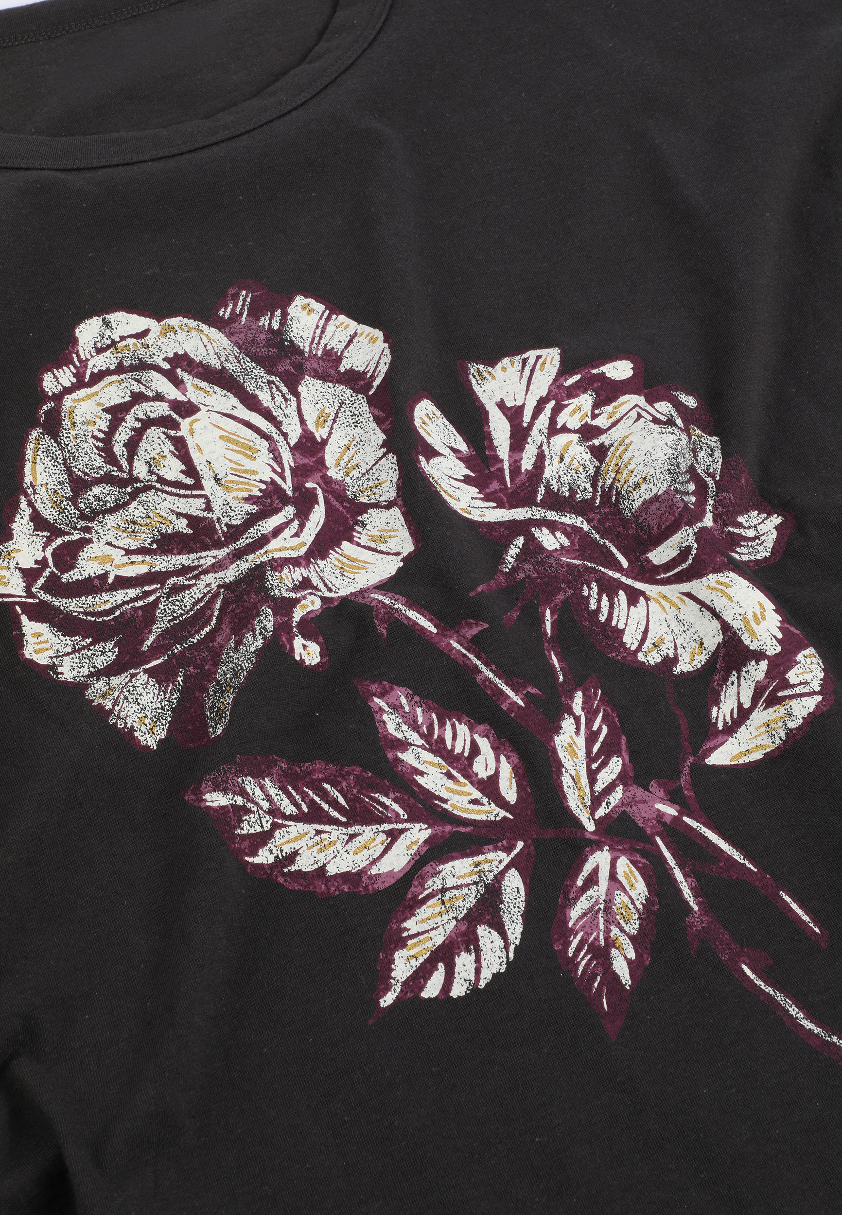 Floral Rose Long Sleeve Graphic Tee, BLACK, large