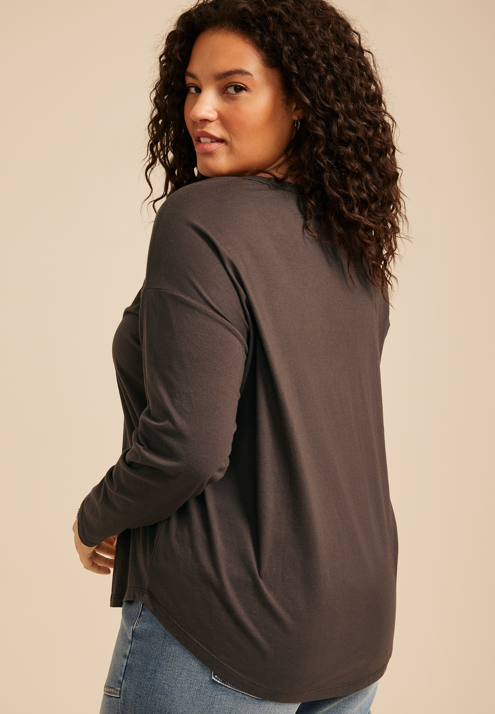 Plus Size Floral Rose Long Sleeve Graphic Tee, C106, large