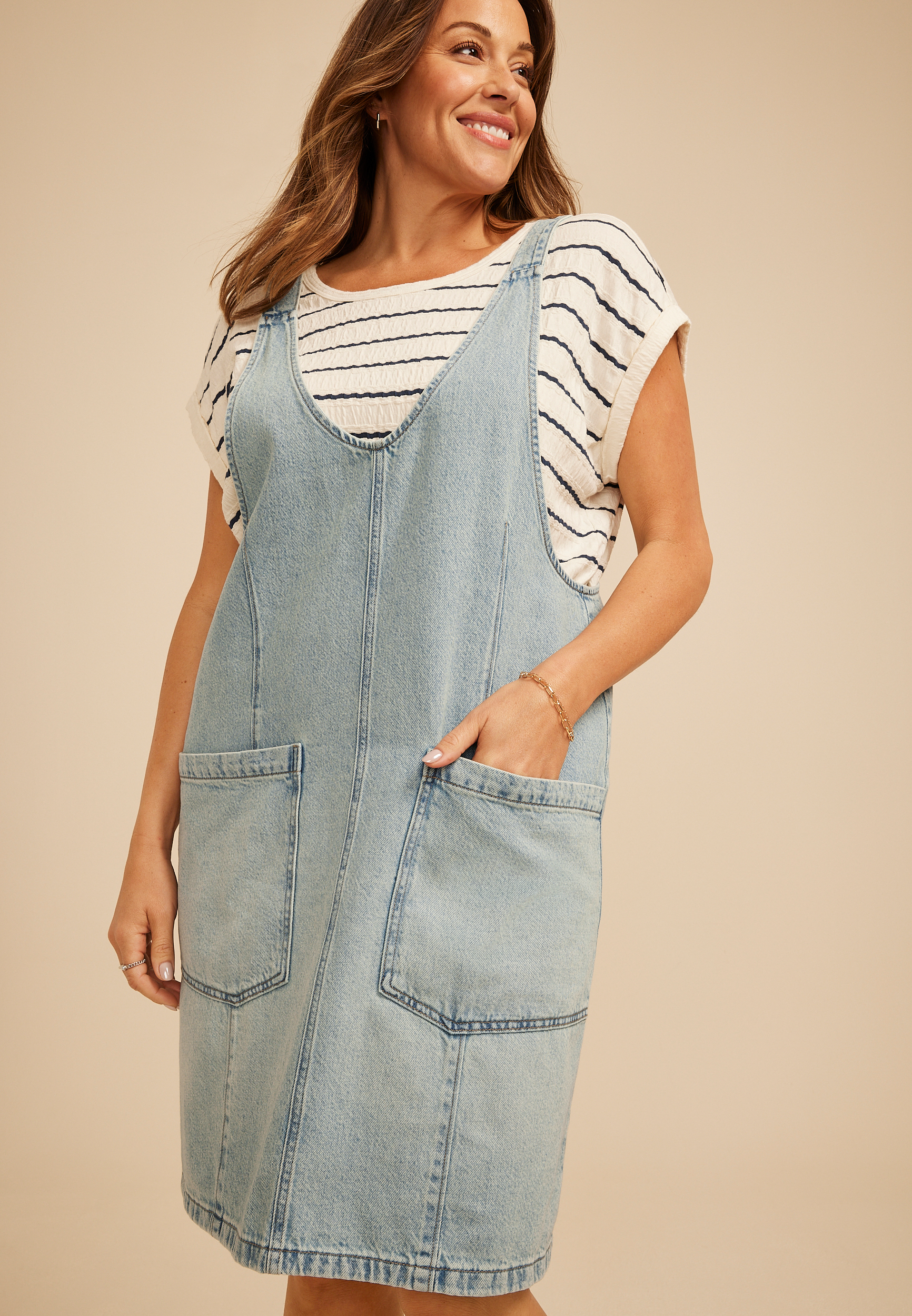Plus Size Bare Tank Denim Dress, LIGHT WASH, large