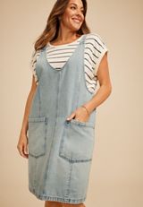 Plus Size Bare Tank Denim Dress, LIGHT WASH, small