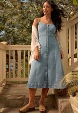 Bare Button Front Denim Midi Dress, C3321, small